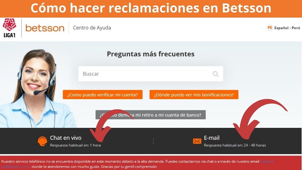 cómo hacer reclamaciones en Betsson Perú